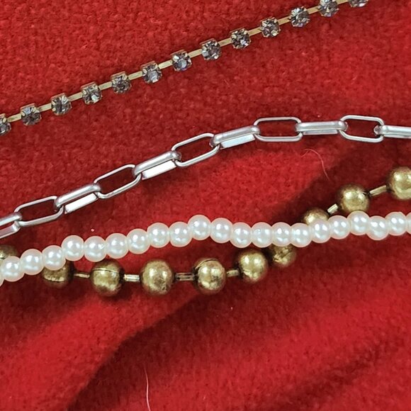 Chico's Silver Gold White Faux Pearl Crystal Ball Chain Box Link 36" Necklace - Picture 15 of 16